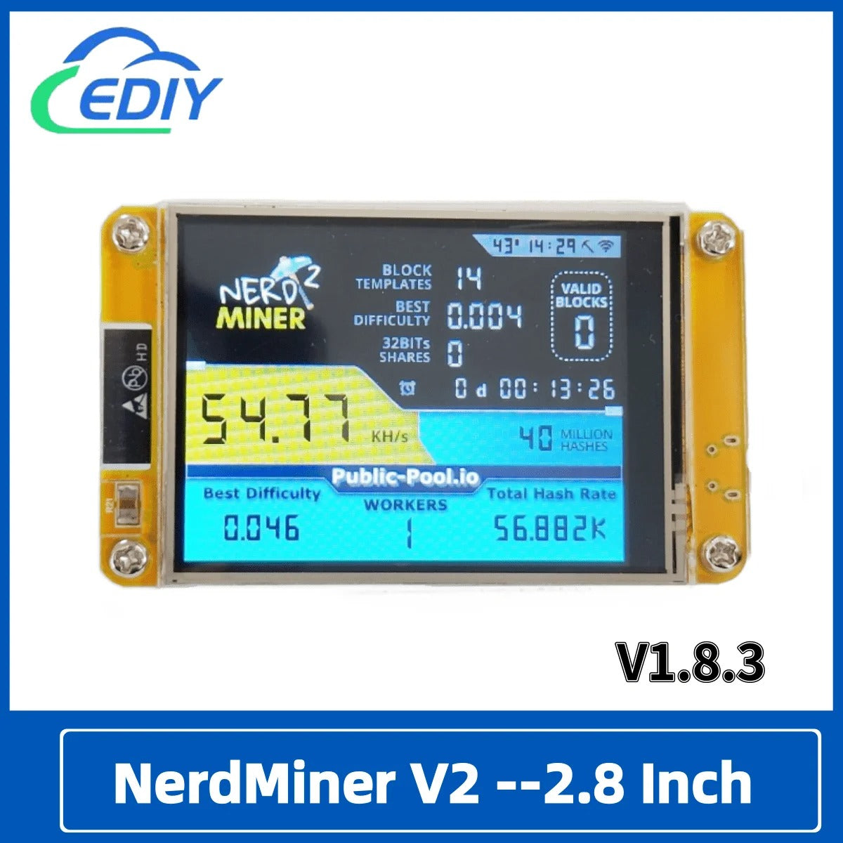 NerdMiner V2 Compact Bitcoin Miner 2.8"
