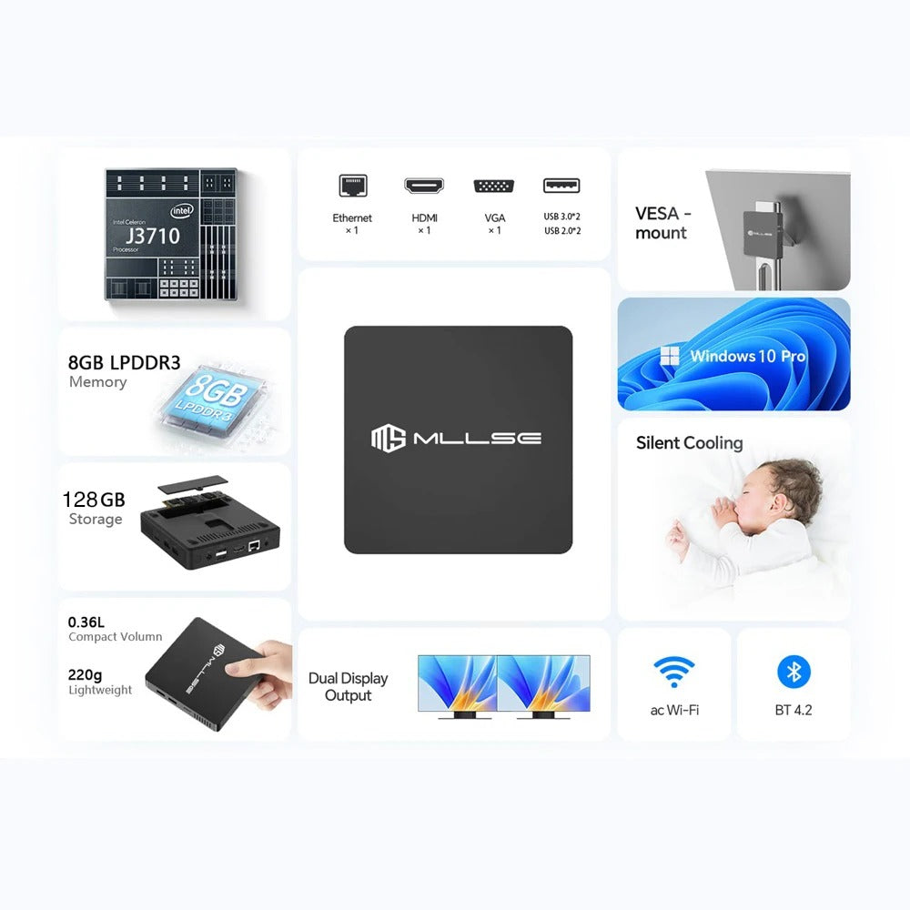 MLLSE Mini PC Intel J3710 8GB RAM 128GB