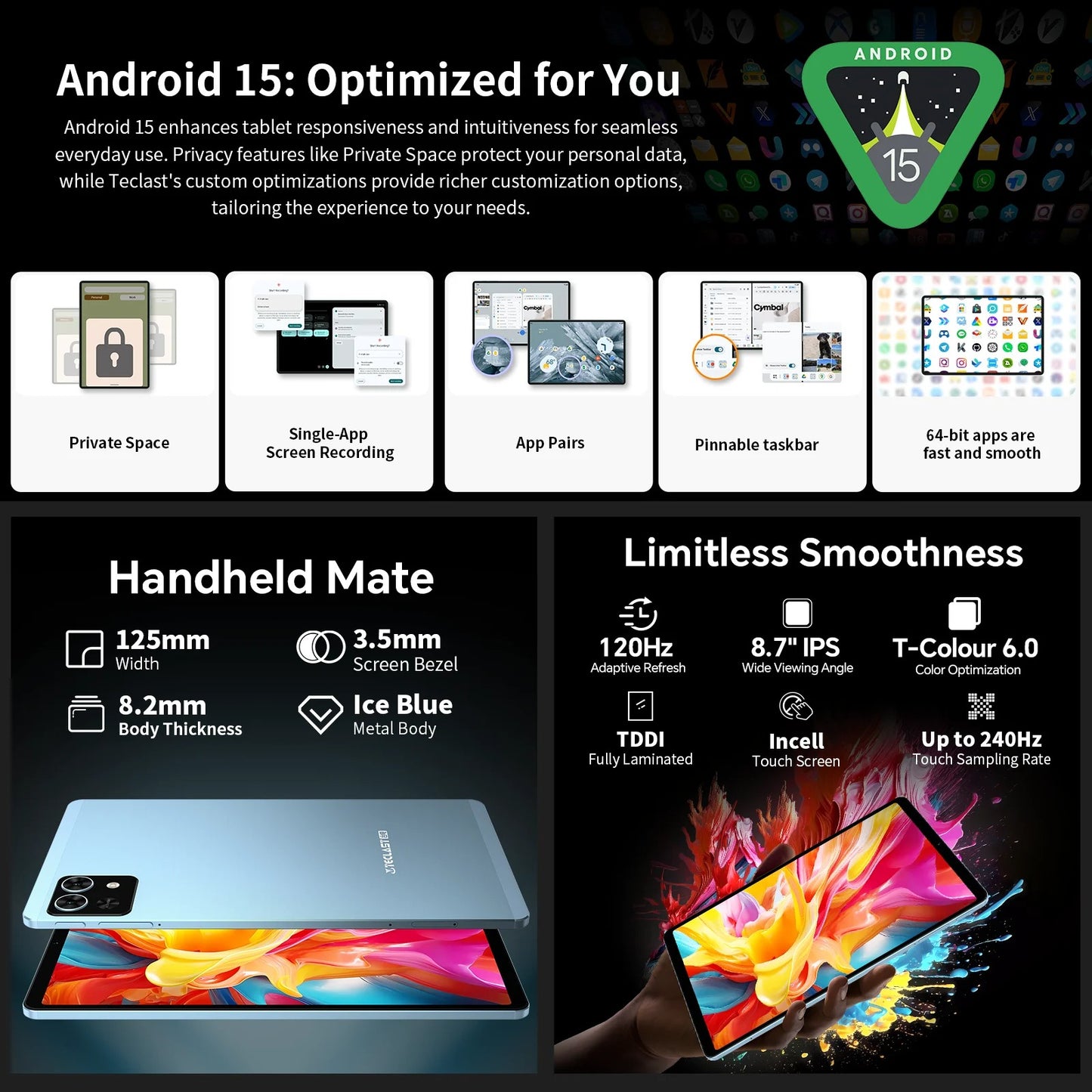 eclast T50 Mini Tablet 8.7" 120Hz 128GB